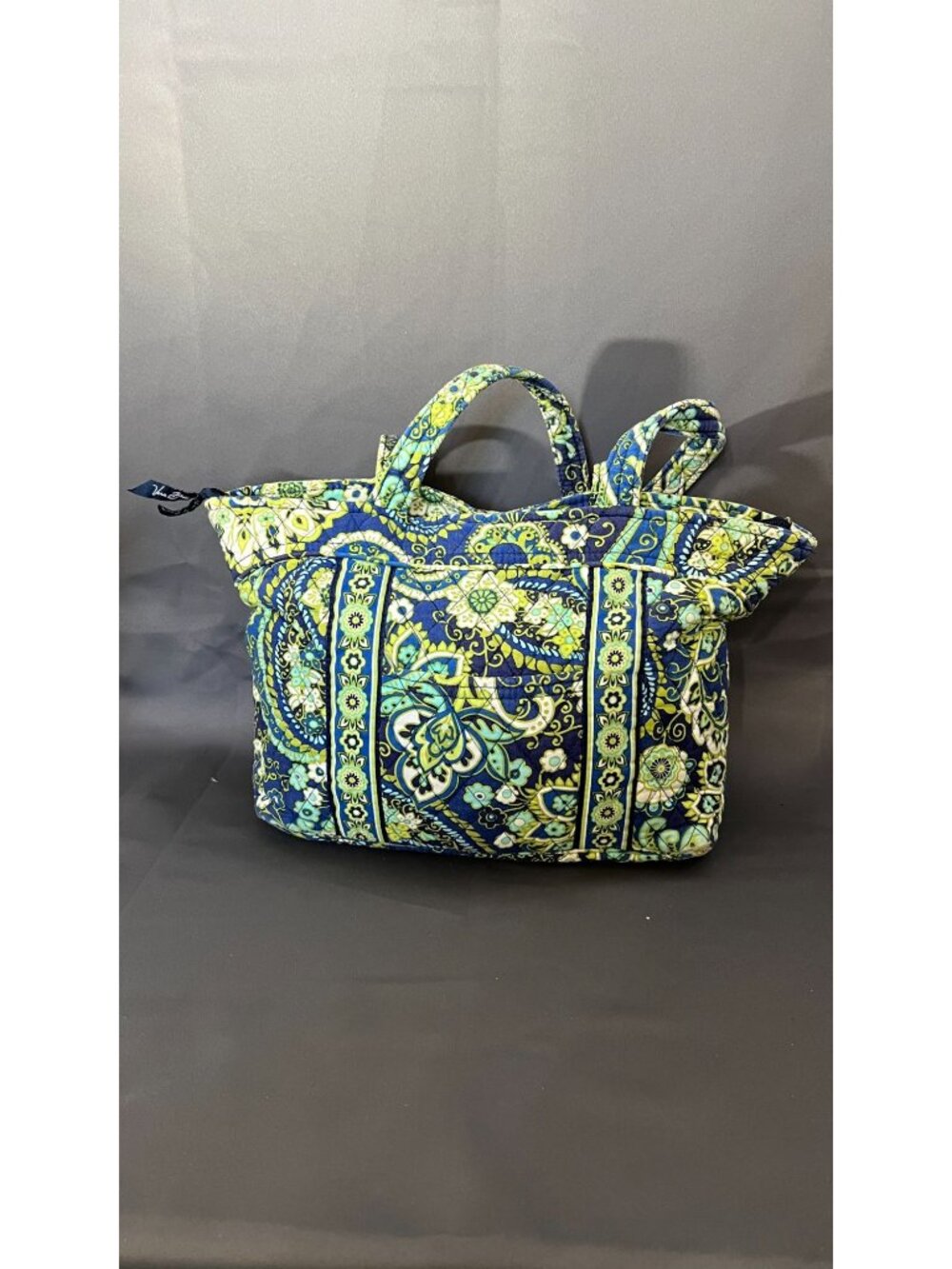 Vera Bradley Quilted Tote Bag With Green & Blue Paisley Floral Pattern